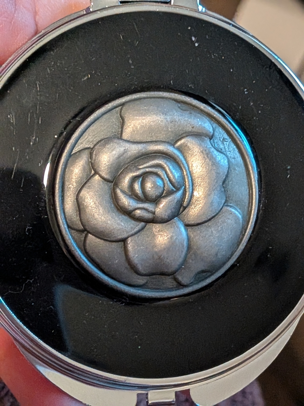 Silver Vintage Floral Accent Compact - Black & Silver Home Accent